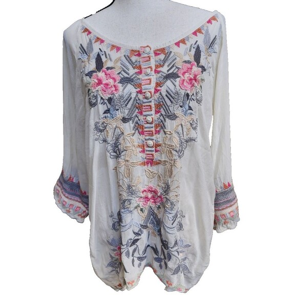 Johnny Was Size Large Long Sleeve Embroidered Lightweight Boho - Picture 1 of 8